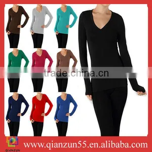 Womens V-Neck Plain T-Shirts thumbnail-1