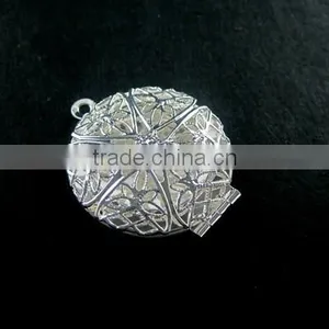 27mm Silver Plated Brass Filigree Round Photo Locket DIY Pendant Charm Supplies 1112001 thumbnail-2