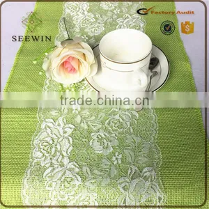 Color Dyed Environmental Hotsale Natural Jute Table Runner With White Lace thumbnail-4