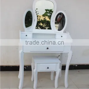 Bedroom Wooden Dresser, Dressing Table Set With Stool and Mirror, Make-up Home Furniture thumbnail-2