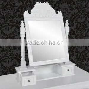 White Color Women Makeup Dresser Drawer Wooden Rotating Mirror With Two Drawers thumbnail-1