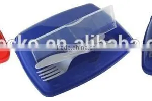 BPA Free Rectangle Plastic Lunch Box With Cutley Set thumbnail-1