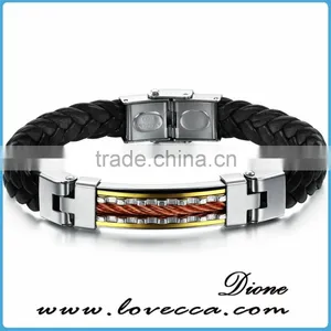 Jewelry Handmade PU Braided Leather Handcuff Charm Bracelet For Men thumbnail-3