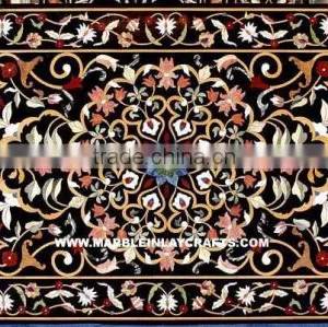 Black Marble Inlay Table Top Antique Inlay Dining Table Top thumbnail-1