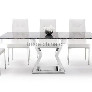 Modern Dining Table With Marble Top and Chrome Base thumbnail-5