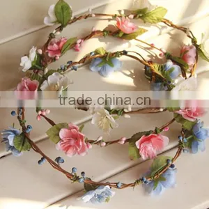 Factory Directly Little Artificial Flower Head Wreath Fabric Rose Flower/leaf Wreath thumbnail-1