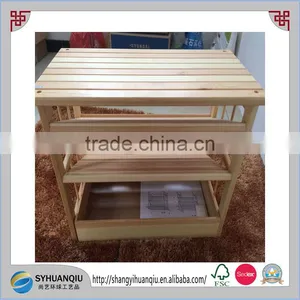 3 Tier Pine Wooden Shoe Rack Storage Shelf With Integrated Bottom Drawer thumbnail-1