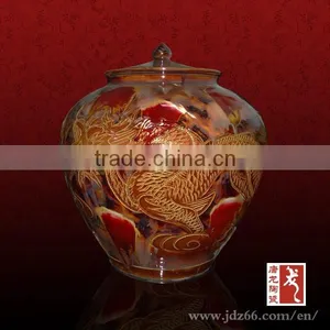 Fancy Red Engraved Dragon Design Porcelain Jar With Lid thumbnail-1