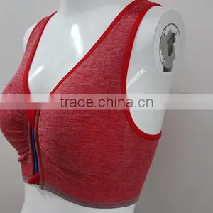 Women Red Sexy Sports Bra With Zipper in Front thumbnail-1