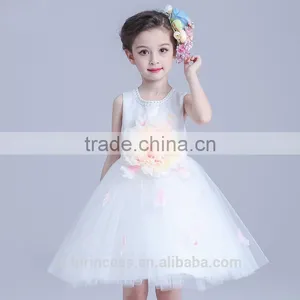 2017 Beads Kids Clothing Models Big Flowers White Lovely Kids Gown Dress thumbnail-1