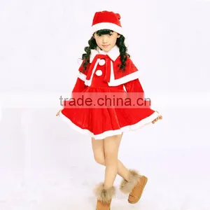Princess Girls Christmas Three Piece Suit Red Hat Plush Shawl Dress thumbnail-1
