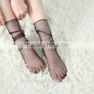 WS-24 Sexy Breathable Silk Heap Heap Soft Elasticity Black Fishnet Lace Flower Mesh Ankle Fashion Socks Summer Style thumbnail-3