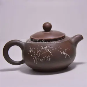 Antique Short Mouth Bamboo Hand Painted Pottery Ceramic Tea Pot thumbnail-2