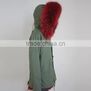 Myfur Newest Factory Price Cotton Army Green Fur Parka Jacket With Real Fox Fur Lining thumbnail-4