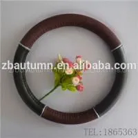 Red Wooden Grain Steering Wheel Cover With Silver Line thumbnail-1