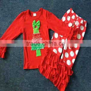 Boya Newest Children Fall Ruffle Clothes Christmas Cute Girls Boutique Clothing Set Import Newborn Baby Clothes thumbnail-1