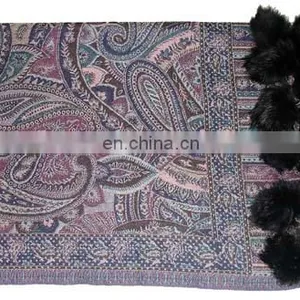 Paiseley Design Shawl With Fur Balls in Mexico thumbnail-3