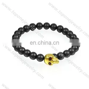 2017 Fashion Jewelry Skull Bracelet for Man Black Leather Stainless Steel thumbnail-3