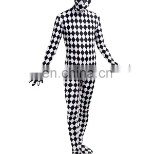 Full Body Lycra Spandex Zentai Costume Black White Check Catsuit Grid Size S M L XXL thumbnail-1
