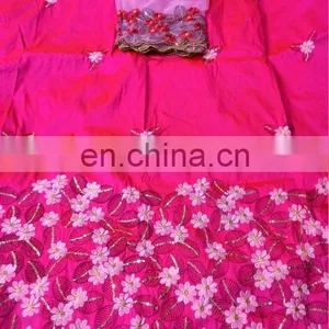 Indian African Dubai Nigerian Taffeta Silk Flower Work George Wrappers With Blouse thumbnail-3