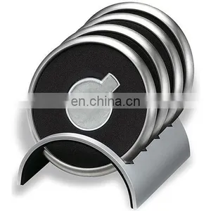 Zinc Alloy Metal Base Coaster Metal Embossed Logo Center Coaster Leather Around the Coaster thumbnail-1