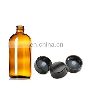 16 oz Boston Round Glass Amber Bottle With Poly Seal Cap - Pack of 12 thumbnail-1