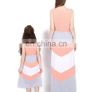 2019 New Women Gray White Pink Chevron Zigzag Long Summer Dress Mother Daughter Matching (this Link for WOMAN) thumbnail-2