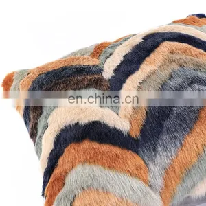 Oeko-Tex Certified Fluffy Flame Retardant Square Colorful Long Hair Faux Fur Cushion Cover Pillow Case thumbnail-4