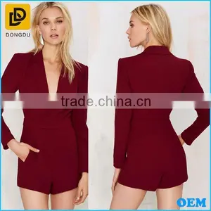 Low V-lapel Zip/hook Closures At Waist & Light Padding At Shoulders Suit Romper thumbnail-1