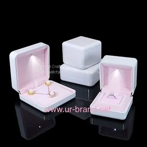 Luxury White Velvet LED Light Jewelry Set Packaging Box Gift Earring Box Velvet Insert for Engagement thumbnail-1