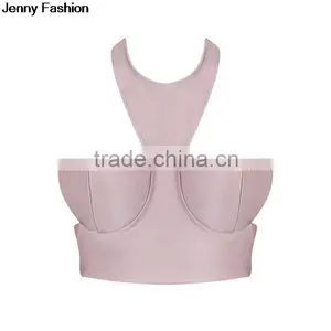 Summer Dress Jenny Fashion 2016 New Halter Beige Black White Sey Bandage Fashion Crop Top Bandage Bodycon Women Wearing thumbnail-1