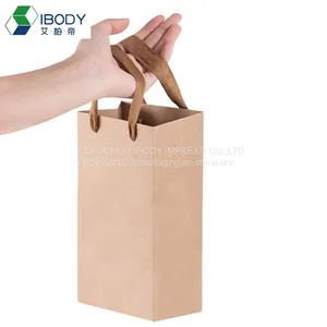 Custom Reusable Kraft Paper Single Bottle Red Wine Bag Gift Packaging Bag thumbnail-1