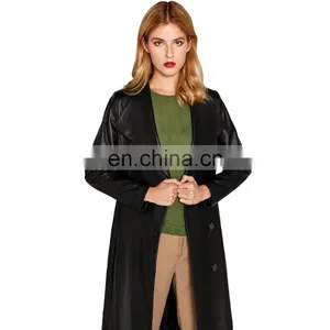 Women Long Body Lambskin Black Full Body Trench Leather Coat thumbnail-4