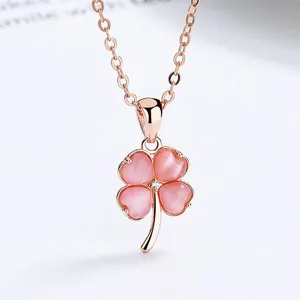 Premium Natural Opal Clover Necklace Four-Leaf Shamrock Pendant Women's Lucky Jewelry for Daily Wear and Celebration thumbnail-3