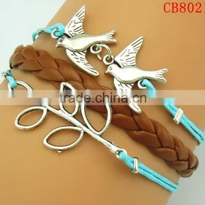 CB8021 High Quality Hot Selling to European Vintage Tree Antique Silver Double Bird Friendship Bracelet thumbnail-1