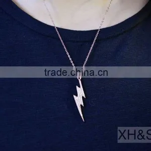 Rose Plated 16inch 925 Silver Jewelry CZ Lightning Pendant Necklace thumbnail-1