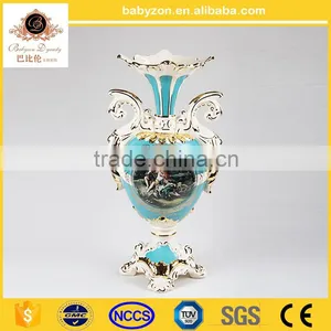 OEM Charming Anyique Ingenious Luxury Tiffany Blue 20"ceramic Art Vase With Gold thumbnail-3