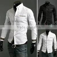 Wholesale Mens Luxury Slim Fit Casual Shirt Long-sleeve Shirt Solid Color Dress Shirt 17 Colors/ thumbnail-1