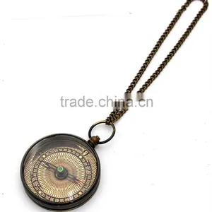 Collectable Antique Reproduction Solid Brass Pendant Compass With Chain 13261 thumbnail-6