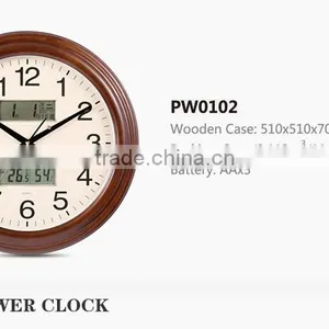 Fashion and Round Digital Wall Clock,Wooden Wall Clock,LCD Display With Canlender Clock,wall Clocks With Day and Date thumbnail-1