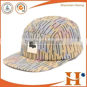 2016 Top Quality Canvas Fabric Floral Print 5 Panel Strap Back Cap thumbnail-1