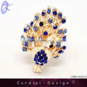 Hot Sale Colour Rhinestone Fashion Peacock Cheap Spittor Ring thumbnail-1