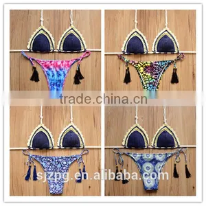 Navy Blue Crochet Brazilian Bikini, Sexy Exotic Bikini Women Crochet Swimsuit thumbnail-1