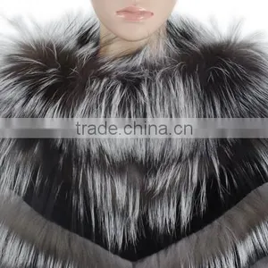 Women Beautiful Fur Poncho Silver Fox Fur Poncho Rex Rabbit Fur Poncho Sale KZ150082 Supplier's Choice thumbnail-4