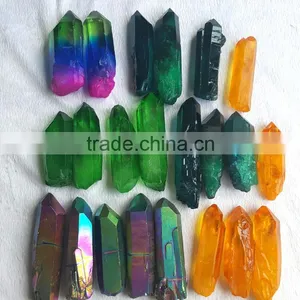 Wholesale Aqua Aura Quartz Crystal Point Titanium Coating Crystal Cluster thumbnail-1
