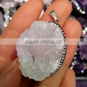 Clear Crystal Geodes Pendants Crystal Quartz Clusters Druzy thumbnail-1
