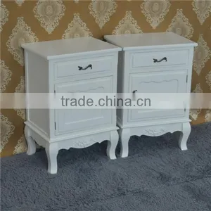 French Cottage Style Matt White Color Paulownia Wood Nightstand With Drawer thumbnail-4
