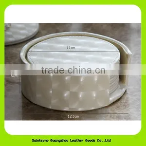 PU Leather Printed Set of 4 Hard Cardboard Tea Coasters With Round Holder 16021 thumbnail-2