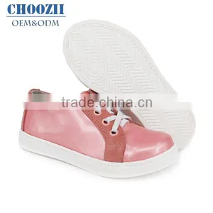 High Quality Custom Logo Fashion Lace-up Pink Leather Girls Sneakers thumbnail-1