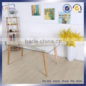 China Supplier Industrial Furniture Glass Dining Table With Wooden Legs thumbnail-5